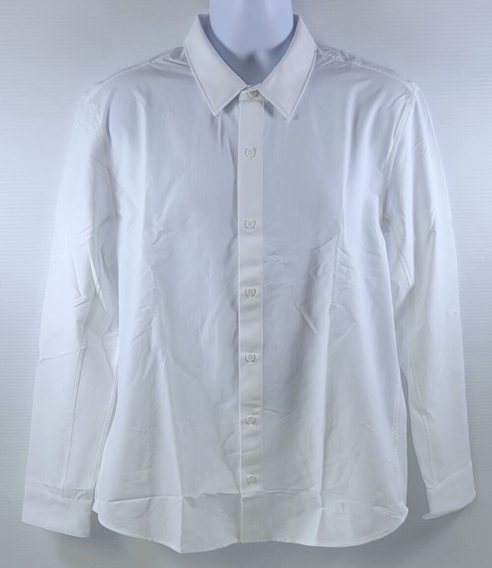 F4) True Classic White Commuter Long Sleeve Button Up Shirt Men Large